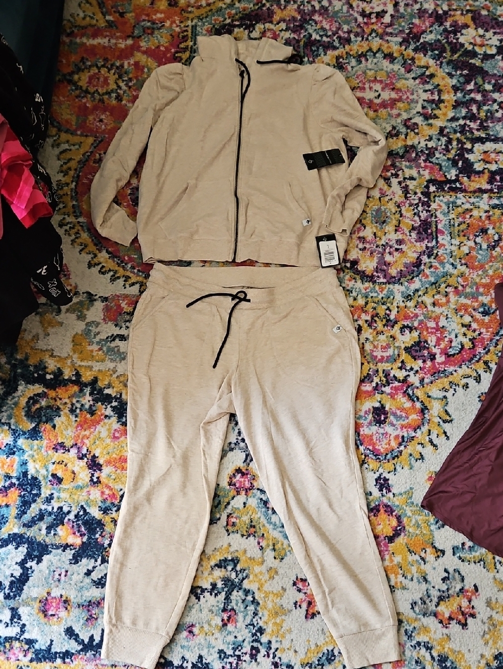 torrid Oatmeal Drawstring Jogger Set with Black Accents And Puff Sleeve Size 12